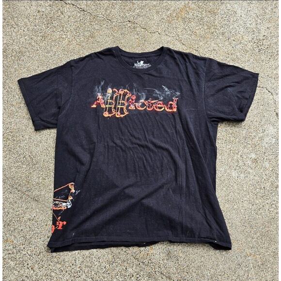 Y2k String Stalker Addicted Fire Flame Graphic Bow Hunting T Shirt Black Large - Picture 1 of 4